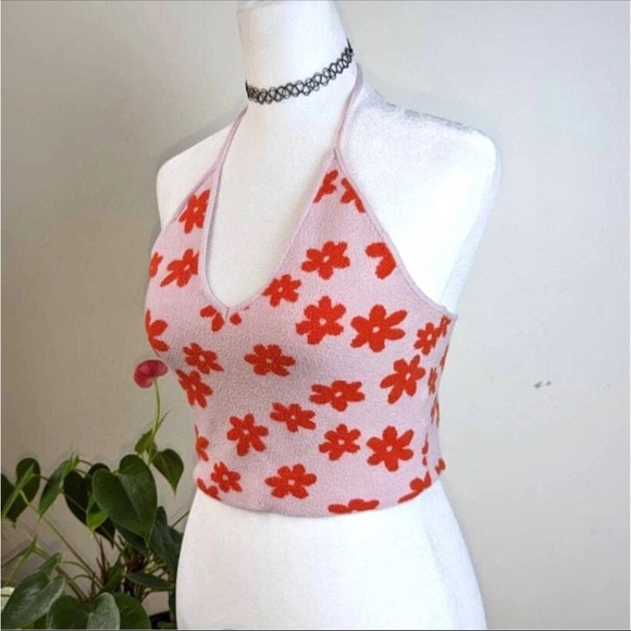 L.A. Hearts Pink Red Malibu Barbie Valentines Halter Knit Tank Crop Top Medium - Picture 4 of 8